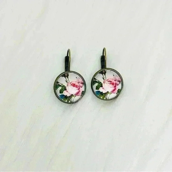 Vintage Feel Pink Roses Print Earrings - Picture 3 of 5